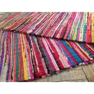 UAREHOME 100% Recycled Cotton Handmade Mat Multi Coloured Chindi Floor Rag Rug (60 x 90 cm)