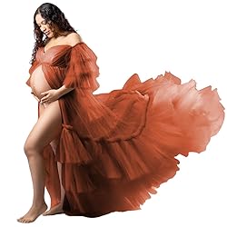 Tianzhihe Fluffy Tulle Maternity Robe for