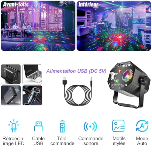 LED Disco Ball with 72 Projection Patterns, Light Sets for Party RGB Multicoloured, Party Projector with Remote Control and Voice Control, Strobe Effect for Birthday, Wedding, Christmas, Bar