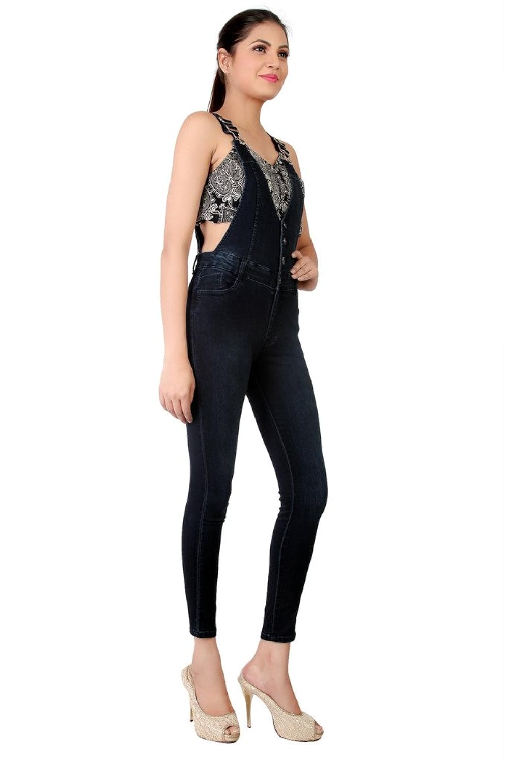 fck-3 women's ankle length stretchable denim dungaree
