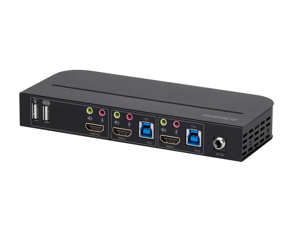 Monoprice 4K HDMI 2.0 and USB 3.0 2x1 KVM Switch - 4K@60Hz, 18 Gbps, HDR, YCbCr 4:4:4, HDCP 2.2, HDMI 2.0, Share 2 Computers with 1 Keyboard Mouse, Monitor, Printer, Black - Blackbird Series
