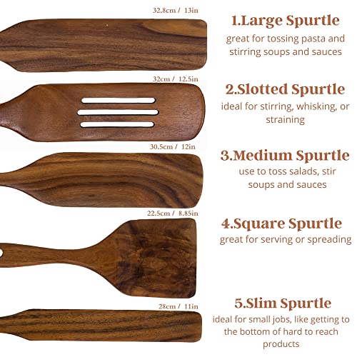 Wooden Spurtle Set, Real Teak Kitchen Wood Cooking Utensils Set, Wooden ...