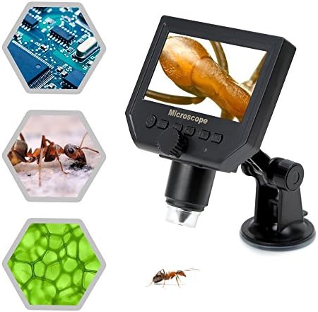 koolertron 4.3" LCD Digital USB Microscope Magnifier with 1-600x Continuous Magnification Zoom,8 led Adjustable Light Source,Rechargeable Lithium Battery,Micro-sd Storage,Camera Video Recorder