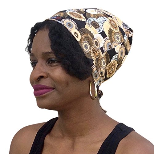 Satin Life ADJUSTABLE DRAWSTRING Patterned Satin Lined Hat Cap Beanie â€¦ (Gold Circles)
