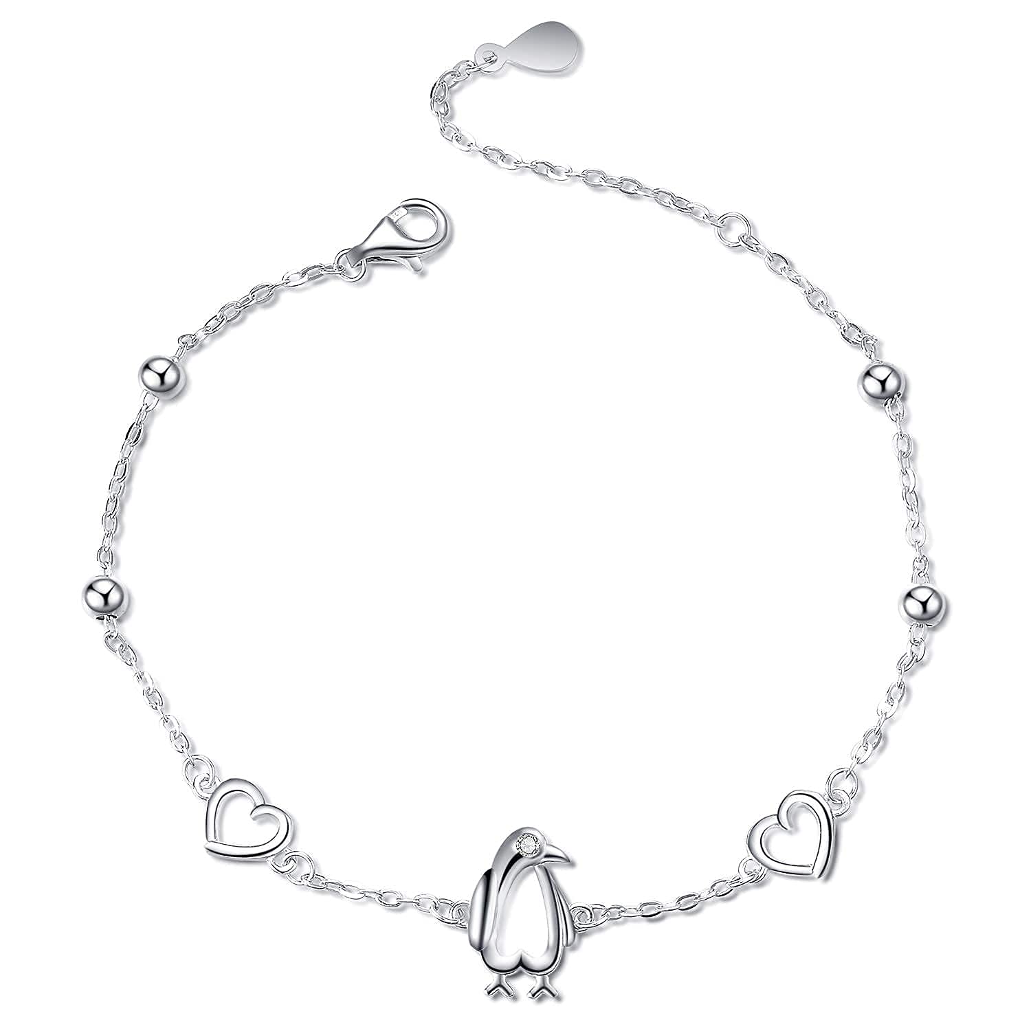 YAFEINI Penguin Bracelets for Womens 925 Sterling Silver Penguin Adjustable Chain Bracelet Jewellery Gifts for Women