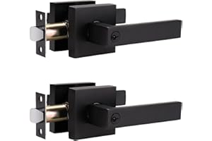 home improvement direct Keyed Entry Door Lever, Keyed Alike Door Handle with Lock for Interior/Exterior Use, Matte Black Reversible Square Lockset for Bedroom, Bathroom, Front Door 2 Pack