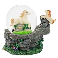 Cadona International, Inc White Horses 3 x 3 Miniature Resin Stone 45MM Water Globe Table Top Figurine