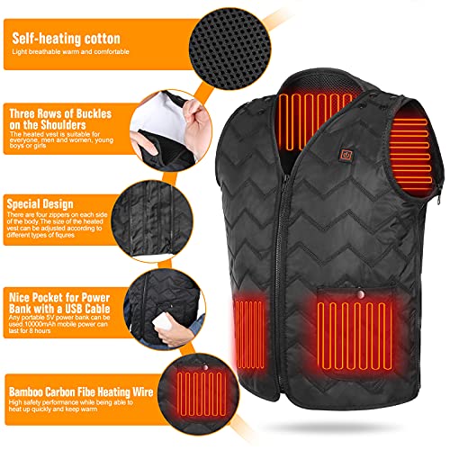 Heated Vest Womens Mens Winter Heating Vest USB Charging Electric Heated Jacket Lightweight Heating Hunting Vest for Outdoor Activities Hiking Motorcycle Camping
