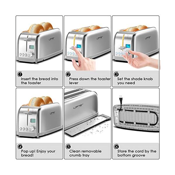 4 Slice Toaster, Long Slot Toasters Best Rated Prime, Stainless Steel