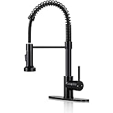 DJS Kitchen Faucets with Pull Down Sprayer Matte Black - Dual Mode Setting Single Handle 1 or 3 Holes Commercial Black Kitchen Sink Faucet with Deck Plate for Farmhouse RV Vessel Basin