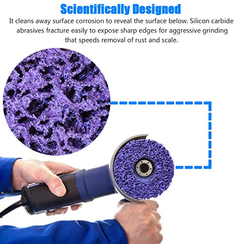 3 Pack 4" 4.5" and 5" Purple Extra Coarse Paint and Rust Stripper Brush, Quick Change Strip & Clean Discs for Metal Wood Fiberglass - Work with Angle Grinders