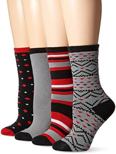 Field &amp; Stream Women's Cabin Warm and Cozy Sock 4-Pack, Red/Grey, 9-11
