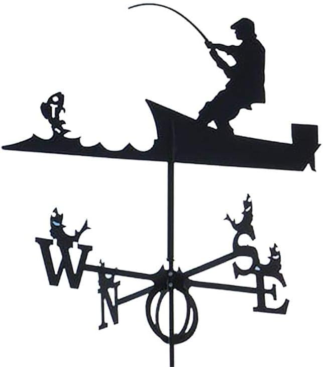 Weathervanes - Hidyliu Weathervane Stainless Steel Weather Vane Mount Yard Roof Decoration Metal Fisherman Ornament Black Durable Retro Professional Measuring Tools for Farm Scene Garden Gifts 50 * 35 CM