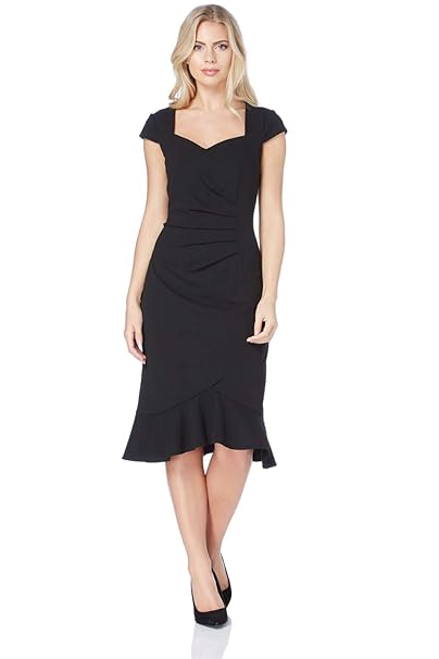 Roman Originals Damen Bodycon-Kleid mit Herzausschnitt in Schwarz Größe 38-48