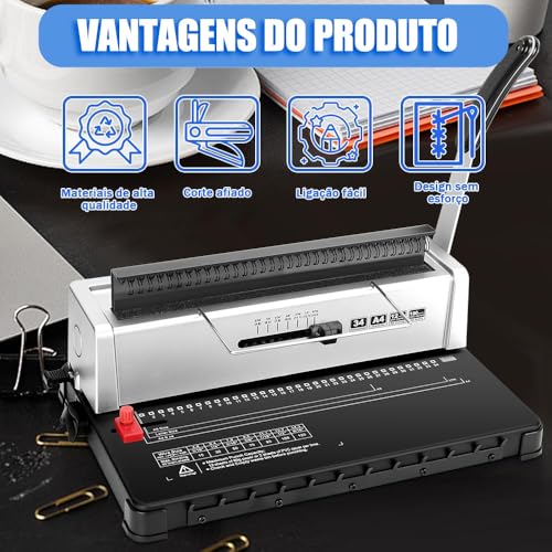 34 Furos Design ajustável Máquina de Encadernação, Encadernadora, Encadernadora Perfuradora, Encadernadora Perfuradora para Espiral, Encadernadora Perfuradora Manual, Suporte para Papel A4 E A5