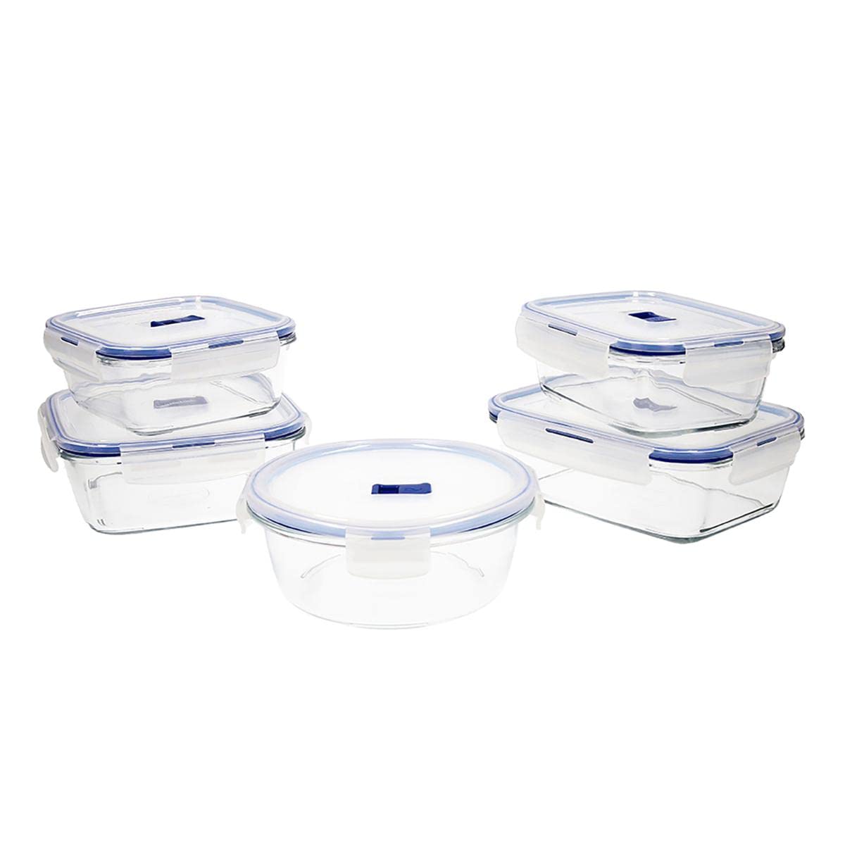 Luminarc Pure Box Active Set of 5 Glass Airtight Containers, Extra Durable, BPA Microwave Valve