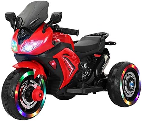電動乗用バイク 子供の電動乗用玩具 三輪車子供のおもちゃ2 6歳のバッテリー駆動の電気自動車は 最安値 Ledヘッドライト ホイールライト 室内外兼用 快適な座席 50kgのをロードします 赤 前後に移動