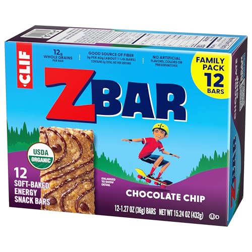 CLIF KID ZBAR – CHOCOLATE CHIP – SOFT BAKED WHOLE GRAIN SNACK BARS – USDA ORGANIC – NON-GMO – PLANT-BASED – 1.27 OZ. (12 PACK)