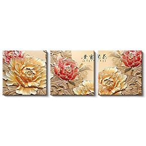 Canvas Wall Art Chinese Flowers and Birds Painting Artwork for Home Prints Framed - 12"x12"x3 Panels