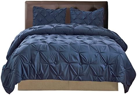 Williom Town 3 PC Soft Fashion Original Pinch Pleat Puckering Comforter Set, Blue, Queen