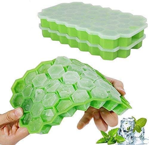 Ice Cube Trays, Bribass 2Pack Silica Gel Flexible 74 Ice Trays with Removable Lid for Whiskey Storage, Cocktail and Beverages