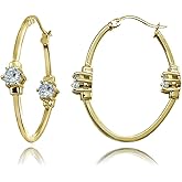Sterling Silver Polished Cubic Zirconia Round Two Stone Oval Hoop Earrings