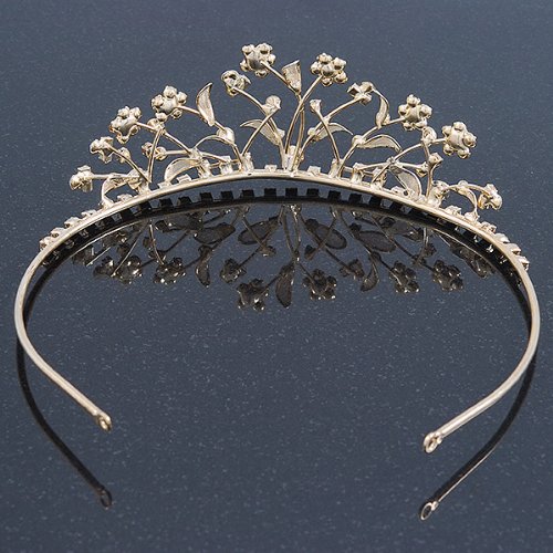 Delicate Bridal/ Wedding/ Prom Gold Plated Austrian Crystal Floral Tiara