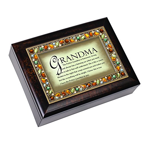 The Perfect Grandma Italian Style Wood Finish Jewel Lid Musical Jewelry Box - Plays Wind Beneath My Wings