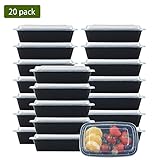 NutriBox [20 Value Pack] Single 1 compartment 24 OZ Meal Prep Plastic Food Storage Containers - BPA Free Reusable Lunch Bento Box - Microwave, Dishwasher and Freezer Safe