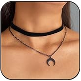 Aluinn Moon Black Choker Necklace for Women Boho Velvet Adjustable Layered Choker Necklace Goth Jewelry for Women