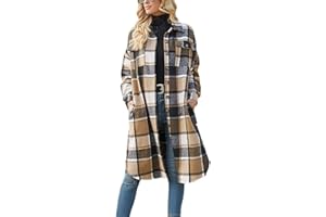 ELIY BASIC Women's 2025 Casual Flannel Plaid Shacket Long Sleeve Button Down Lapel Pocketed Jacket Shacket