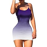 Nimsruc Women Sexy Bodycon Mini Dress Summer Short Backless Spaghetti Strap Dresses Purple GradientA XL
