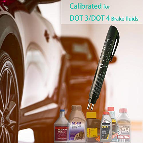 Brake Fluid Tester Pen, eOUTIL Hydraulic Fluid/Liquid/Oil Moisture Analyzer with 5 LED Indicators, Auto Brake Diagnostic Testing Tool for DOT3 DOT4 Brake Fluid (Black2)