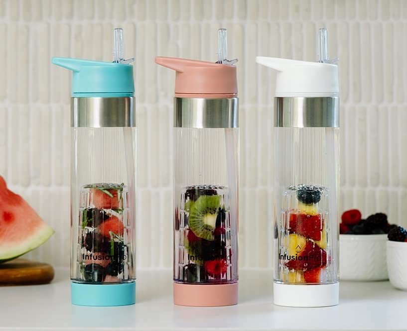 Infusion Pro Fruit Infuser Water Bottle with Straw Lid 24 oz FlipUp