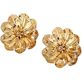 Boho Chunky Gold Flower Stud Earrings for Women 14K Gold Plated layered Large Petal Statement Earring Hypoallergenic Floral Earrings Summer Trendy Jewelry