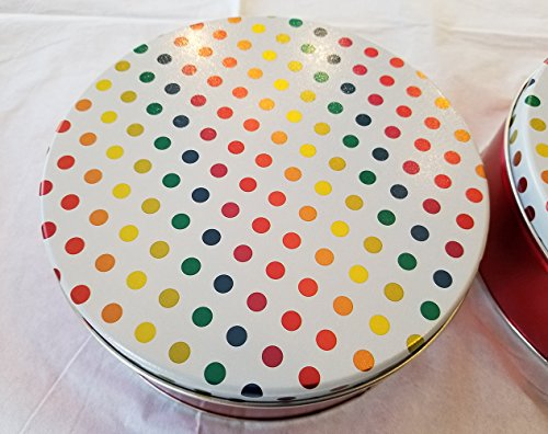 2 Pack - Premium Cookie Tin Decorative Metallic Rainbow Polka Dots, Empty - Extra Thick Steel