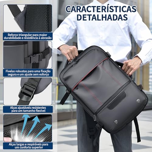 Mochila Vacuo, Mochila Vacuo com Bomba, Mochila de Viagem a Vacuo de 60 L, Preto, Tecido Resistente a Salpicos, com Compartimento Dedicado para Portátil de 15,6'' e Bolsa de Separação Seca/Molhada