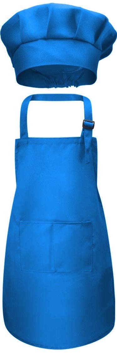 Beurose Kids Full Apron Bib Set with Pocket and Hat Sleeves Craft Kitchen Chef Cooking Art Children Diy Apparel