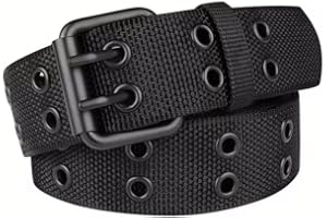 Men Nylon Belt Breathable Webbing Double Row Eyelet Pin Buckle Adjustable for Outdoor Sport Trousers Jeans