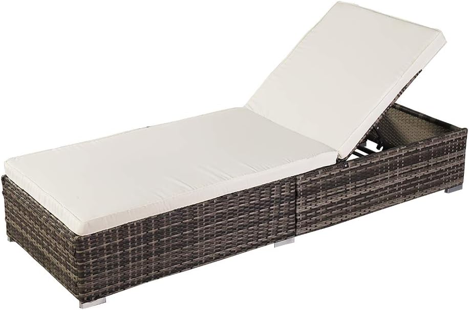 SINOPED Outdoor Patio Chaise Lounge Leisure Rattan Furniture Pool Bed/Reclining Chair (Single Sheet)-Black/Brown/Grey (Chaise (Single Sheet)-Grey)