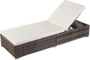 SINOPED Outdoor Patio Chaise Lounge Leisure Rattan Furniture Pool Bed/Reclining Chair (Single Sheet)-Black/Brown/Grey (Chaise (Single Sheet)-Grey)