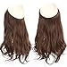 SARLA Invisible Wire Hair Extensions with 3 Clips Long Synthetic Wavy Curly Hairpiece Adjustable Transparent Headband for Women 18 Inch Light Brown