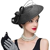Vintage Fascinators Pillbox Hat for Women Straw Fedora Wide Brim Ladies Church Sinamay Derby Hats