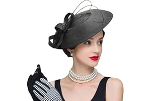 HIMESPORT Vintage Fascinators Pillbox Hat for Women Straw Fedora Wide Brim Ladies Church Sinamay Derby Hats