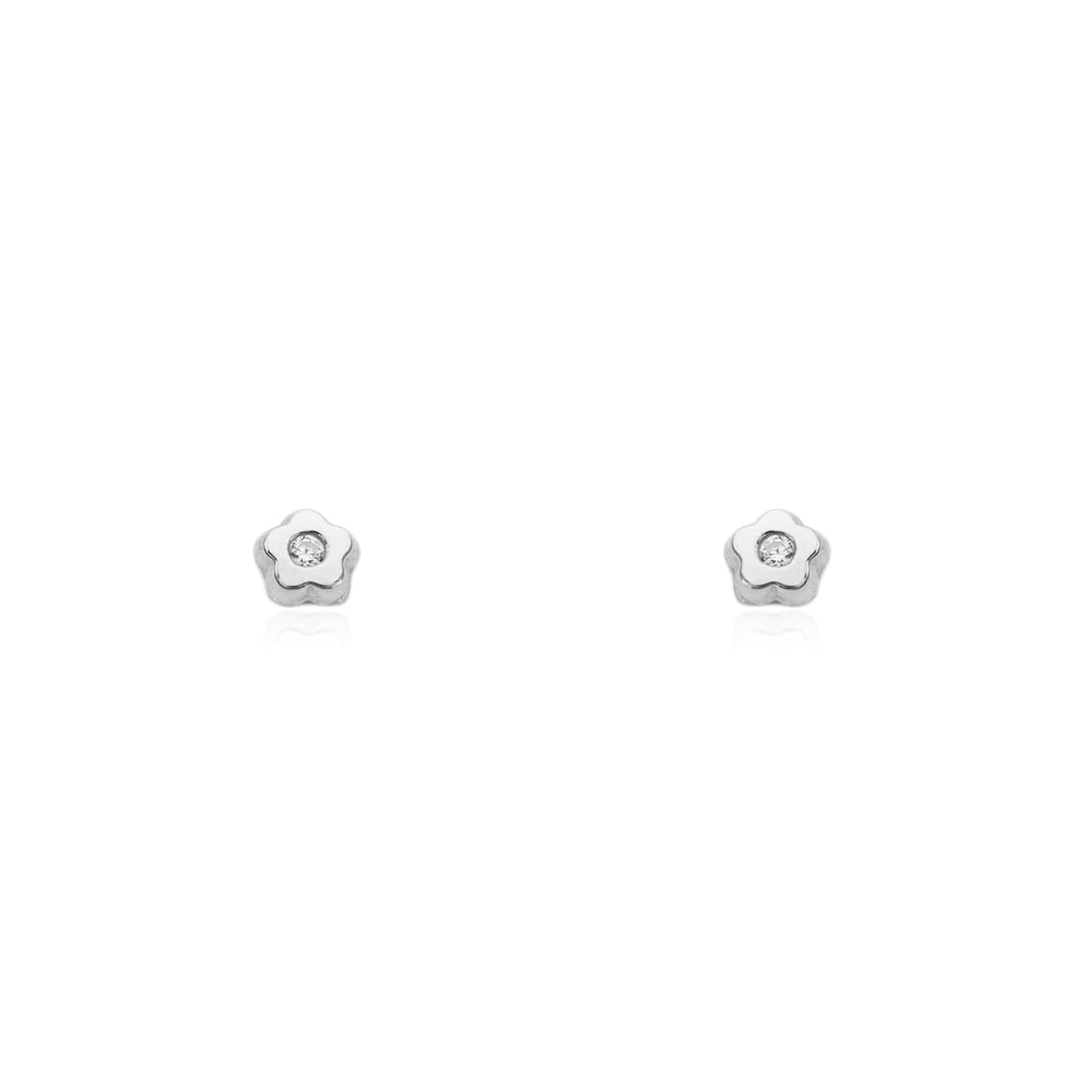 Pendientes Bebe Oro Blanco Chaton Margarita