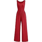 AUXDIO Women's Casual Sleeveless Jumpsuits One Piece Tank Crew Neck 2025 Wide Leg Pant Romper with Pocket