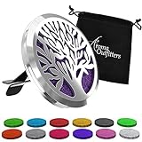Aroma Outfitters Car Diffuser Vent Clip with 12 Colored Felt Pads. Improve Air Quality, Motion Sickness & Promote Calm Driving. Tree of Life Stainless Steel Fragrance Magnetic Locket