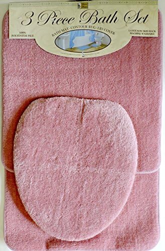 3 Piece Bath Rug Set Pink Bathroom Mat Contour Rug Lid Cover NonSlip