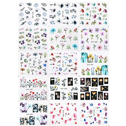 Joyibay Nagelsticker, 24 Blatt Nail Art Stickers Blumen Nagelsticker Wassertransfer Nagel Aufkleber Nägel Aufkleber Elegant Set für Party, Weihnachten, Neujahrsdekoration etc