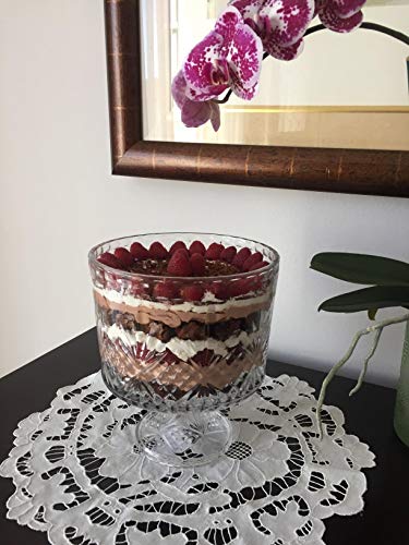 Elegant Large Crystal Serving Bowl, Footed Trifle Bowl, Punch Bowl - Beautiful Centerpiece for Fruit, Salad, and Dessert - Home, Office, Wedding Decor